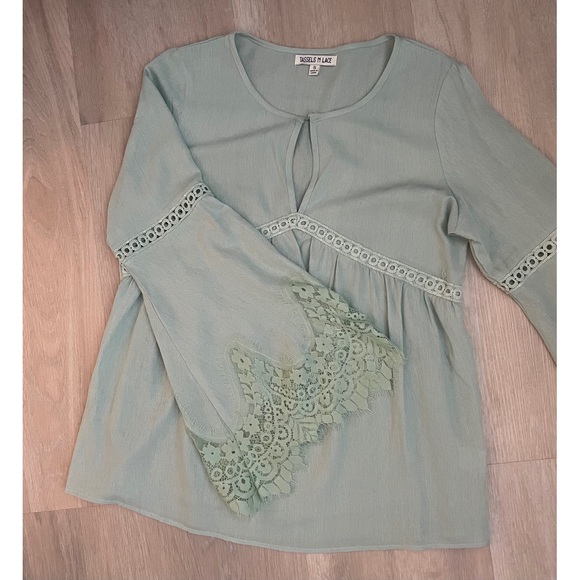 Tops - Sage Green Babydoll Top with Lace detail